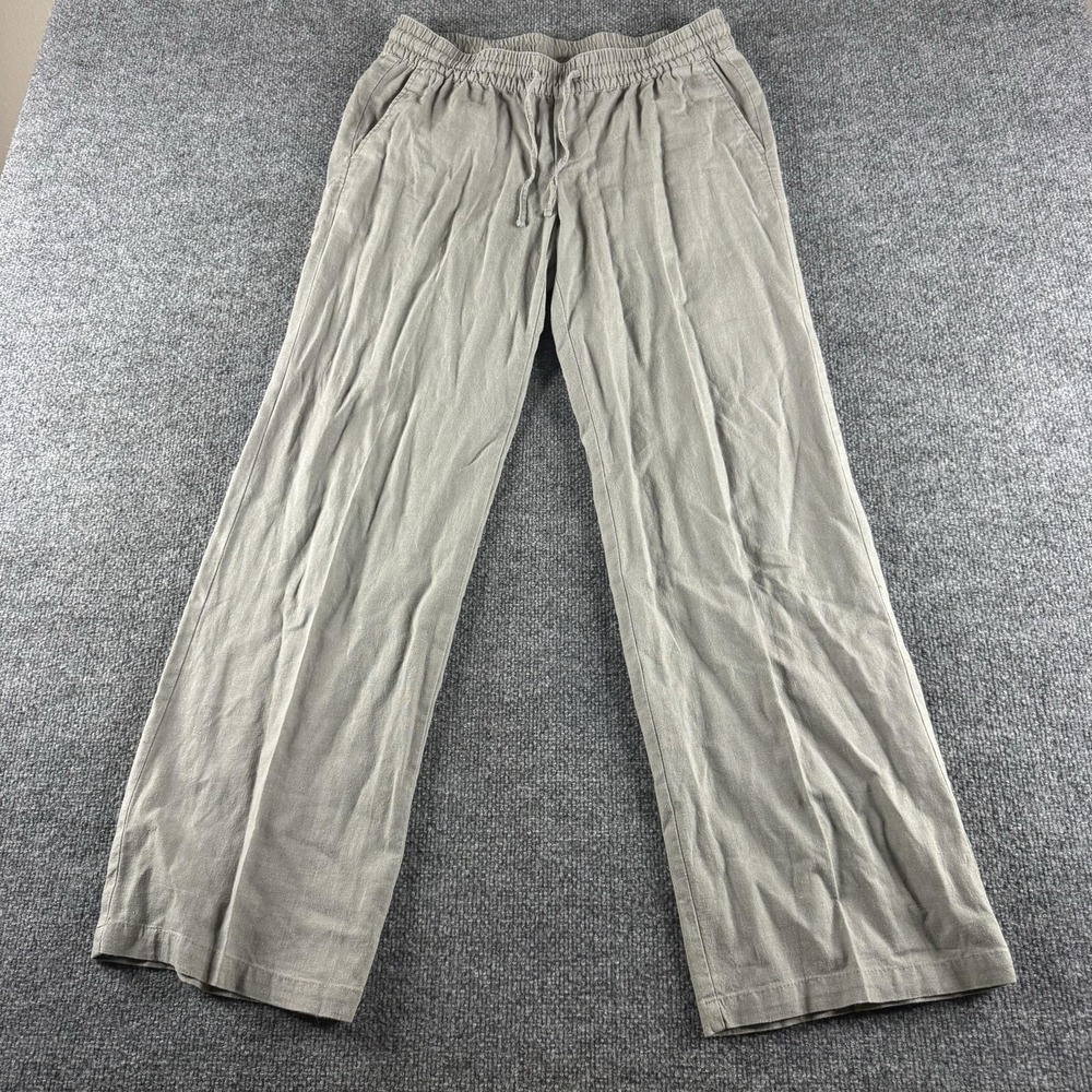 Old Navy Pants Womens S Gray Linen Rayon Straight Leg Pull On Casual Summer